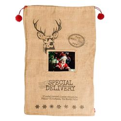 Adventa Santa Sack Christmas Personalised Gift with 6x8 Photo Insert and North Pole Design for Kids or Christmas Stocking Display in your Home (Large)
