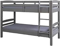 Inter Link – Lit Superposé pour Enfants –Bois de pin Massif – avec échelle – 2 couchages 90 x 200 cm – avec 2 sommiers à Lattes – Barrière de sécurité - Lavius – Vernis Gris – 90 x 200 cm