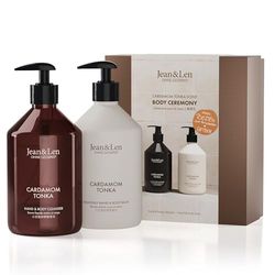 Jean & Len Body Ceremony Cardamom & Tonka, with Hand & Body Cleanser and Hand & Body Balm, High-Quality Gift Box, Gentle Spicy Fragrance, Packaging is FSC Certified, Vegan Gift Set