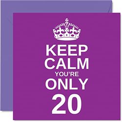 Funny 20th Birthday Cards for Men Woman - Keep Calm - Fun Happy Birthday Card for Brother Daughter Grandson Sister Son Granddaughter Niece Nephew Uncle, 145mm x 145mm Joke Humour Greeting Cards