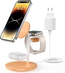 Magsafe laddningsstation, 3-i-1 laddningsstation Apple Watch och iPhone med Mag Safe, induktiv laddningsstation kompatibel med iPhone 14 13 12, Apple Watch Ultra/8/7/6/5/4,18 W QC 3.0 adapter