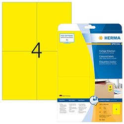 HERMA 4561 färgade etiketter A4 avtagbart (105 x 148 mm, 20 ark, papper, matt) självhäftande, utskrivbara, avtagbara och återhäftande färgetiketter, 80 klistermärken, gul