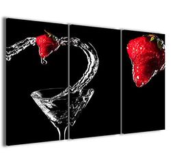 Kunstdruk op canvas, Strawberry Liquid Fantasy moderne afbeeldingen uit 3 panelen reeds ingelijst canvas klaar om op te hangen, 120 x 90 cm