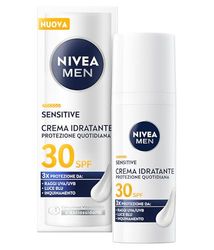 NIVEA MEN Sensitive Crema Idratante Viso Uomo Protezione Quotidiana SPF 30 50 ml, Crema viso uomo per pelli sensibili con Complesso VitaminPRO, Protegge da raggi UVA/UVB, luce blu e inquinamento