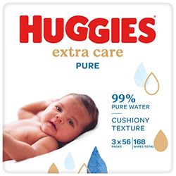 Huggies Pure Extra Care, Baby Wipes -56 x 3 Packs (168 Wipes Total) - 99 Percent Pure Water Wet Wipes - Fragrance Free to Clean and Protect Sensitive Skin