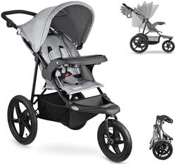 Moby-System kinderwagen, 0m+ tot 3 jaar, Mountain driewieler Jogging kinderwagen, 3 wielen kinderwagen, opvouwbaar, wandelend, verstelbare rugleuning, grijs
