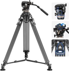 NEEWER LL55 Videostatief van koolstofvezel met vloeistofkop, koolstofvezel statief met 6 standen dynamisch contragewicht, 4-traps zwenk-/kanteldemping, middenspin, dual mode QR-plaat, maximale