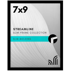 Americanflat 7x9 Picture Frame with Shatter-Resistant Glass - Streamline Collection - Thin Border Picture Frame for Tabletop and Wall Display - Hanging Hardware and Easel Stand Included - Black
