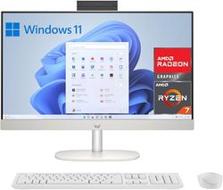 HP 27-cr0005ss - Ordinateur de 27" Full HD avec caméra, Clavier et Souris sans Fil (AMD Ryzen 7 7730U, 16 Go RAM, 1 to SSD, AMD Radeon Graphics, Windows 11) Blanc - Clavier QWERTY Espagnol