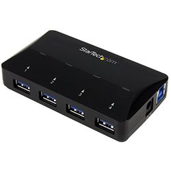 StarTech.com Concentrador USB 3.0 (5Gbps) de 4 Puertos - Ladrón con Puertos de Carga y Sincronización - Hub con 1 Puerto de 2,4A