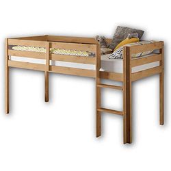 Stella Trading KENI Lit Mezzanine avec échelle et Surface de Couchage 90 x 200 cm - Peu encombrant - en pin Massif - Naturel - 97 x 113 x 207 cm (l x H x P)