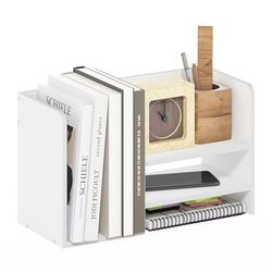 Furinno Hermite Organizer per riporre libri da scrivania e forniture per ufficio in legno, Bianco