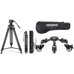 NEEWER 74" trípode de vídeo con Cabeza fluida,QR Placa Compatible con dji RS cardanes,Aluminio Resistente trípode, Carga máxima 17.6lb/8kg, Trípode Fotografía Dolly con 3 Inch Ruedas Goma