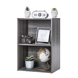 Iris Ohyama, Meuble de Rangement en Bois, bibliothèque 40cm de Largeur, Table de Chevet, 2 Niveaux, Étagère, Meuble, Modulaire, Gris,Salon, Bureau, Chambre, Livres, Assemblage Facile, CX-2