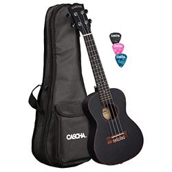 Cascha - Ukulele da concerto, in mogano, per adulti e bambini, colore nero, con 3 plettri e custodia imbottita, per principianti e professionisti, corde in nylon Aquila