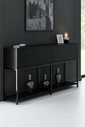 Dmora - Credenza Altair, Buffet da soggiorno, Madia da salotto, Dispensa da cucina, 150x30h80 cm, Nero