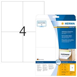 HERMA 5082 Self Adhesive Removable Labels, 4 Labels per A4 Sheet, 800 Sheets, 105 x 148 mm, 3200 Labels, Blank Multipurpose Labels Stickers, Sticky Labels for Laser & Inkjet Printer, White