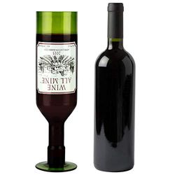 Barbuzzo Wine All Mine, Copa de vino verde, diseñada para parecer una botella de vino, capacidad para 750 ml, 3 x 11 x 3 cm