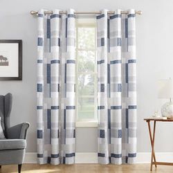 No. 918 Blockade Geometric Blocks Semi-Sheer Grommet Curtain Panel, 40" x 63, Navy