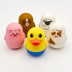 TensCare Farm Friends Set 5 – Pato, oveja, vaca, perro, cerdo | Termómetros de baño flotantes LCD/LED, silicona sin BPA, batería de larga duración