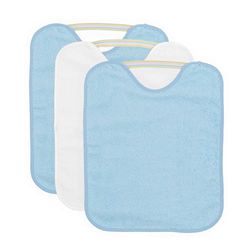 Ti TIN | 3-pack – vattentät, frotté babylapp, 32 x 36 cm | Haklapp för spädbarn och småbarn från 1 år med elastisk stängning (gummiband), lätt att rengöra, bomull, färg: vit, turkos, blå, 3 Unidad