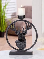 Pack of 4 Tealight Candle Holder, Round, Deer Motif, Metal, Black, PU 4, L. 5 cm, W. 19 cm, H. 23 cm
