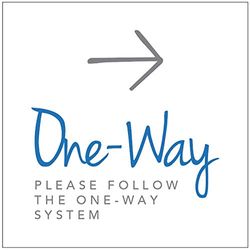 One Way (flecha derecha) Por favor siga el sistema de una sola dirección, gráfico de piso en tienda 300 x 300 mm