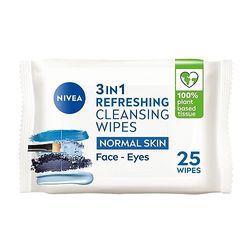 NIVEA 3in1 Refreshing Cleansing Wipes Normal Skin (25 sheets), Plant-Based Biodegradable Wipes, Face Wipes for Normal Skin, Gentle yet Effective Make-Up Removal