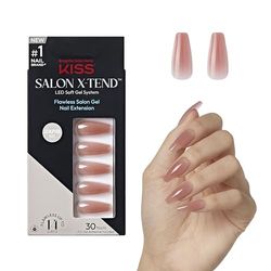KISS Salon X-tend Glue On Nails, Flowers, Medium Pink, Long Size, Coffin Shape, 34 Ct.