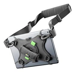 Cellularline - Handvat Case - 360° draaibare tablethoes met siliconen rubber, draaggreep, verstelbare schouderriem en penhouder - Voor tabletschermen tot 10.5" - Zwart