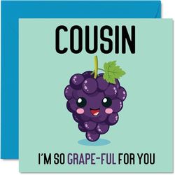 Thank You Cards for Cousin - Grape-Ful - Funny Happy Birthday Card for Cousin from Family Relative, Birthday Gifts, 145mm Joke Greeting Cards Women Men