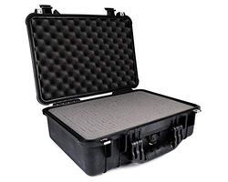 PELI 1500 vattentät skyddsväska, IP67-vatten- och dammtät, 19 liters kapacitet, tillverkad i Tyskland, med anpassningsbar skuminredning, svart