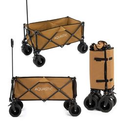 AQUASTIC Chariot de Transport Caro Marron - Roues durables en 100% PVC - Idéal pour Le Jardin et la Plage - avec Dossier réglable et Design Ergonomique - Capacité : 127 l