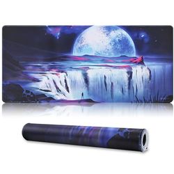 Jahosin Grote gaming-muismat met gestikte randen, verlengde muismat met antislip natuurlijke rubberen basis voor gamer/desktop/kantoor/thuis-90 x 40 maan