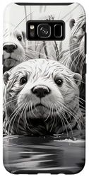 Carcasa para Galaxy S8+ familia de nutria blanca y negra en agua arte realista retrato