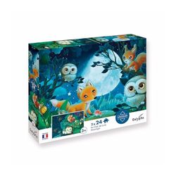 Calypto 3907706 Tiere bei Mondlicht, 2x24 Puzzle-Set mit Soft-Touch, Kinderpuzzle mit großen Teilen und samtiger Oberfläche inkl. Puzzleposter, für Kinder ab 3 Jahren, Nachauflage
