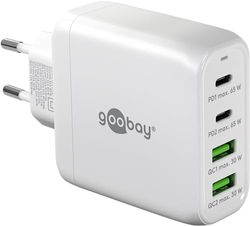 goobay caricatore rapido USB-C PD a 4 porte (68W)/2x USB-A 2x ingresso USB-C/erogazione di potenza/alimentazione cavo ricarica iPhone, altri telefoni cellulari/caricabatterie telefoni cellulari/bianco