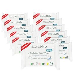 Eco by Naty Spłukiwane Chusteczki dla Niemowląt - Chusteczki kompostowalne i na bazie roślin, bez chemikaliów i hipoalergiczne, bezpieczne dla wrażliwej skóry dziecka (12 x 42 |504 sztuk)