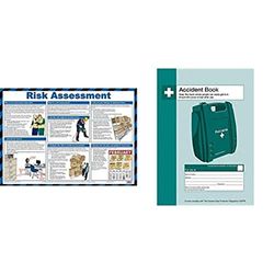 Safety First Aid Risk Assessment A2 Poster, Laminated with Accident Book Station & Free Accident Book (A4), Bundle