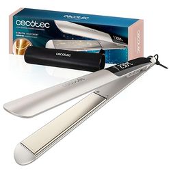 Cecotec Fer à Lisser Étroit avec Câble Lisse Keratin Essence Champagne. Fonction HeatMax, 130-230ºC, Revêtement Céramique avec Kératine et Huile d'Argan, Arrêt Automatique, Sac de Voyage