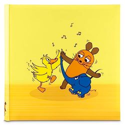 Hama Fotoalbum Jumbo "DieMaus" 30x30 cm (fotoboek met 80 witte pagina's, album voor 320 foto's om zelf vorm te geven en in te plakken, verzending met de muis, voor kinderfoto's, babyalbum) geel