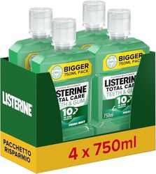 LISTERINE Total Care Denti e Gengive, Collutorio al gusto di Menta Fresca, Con Fluoro e 10 benefici in 1 per una protezione completa e gengive più sane in due settimane, Confezione da 4 x 750 ml
