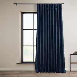 HPD Half Price Drapes Faux Linen Room Darkening Curtains - 108 Inches Long Extra Wide Luxury Linen Curtains for Bedroom & Living Room (1 Panel), 100W X 108L, Indigo