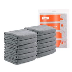 SPTA Microfiber Cleaning Cloth, Car Wash Towels, Terry Streak Free Reusable and Washable Premium Microfiber Towels for Cars, Pack of 12, 15.8"x15.8", Grey-MT041