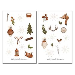 Set di adesivi invernali sugli animali della foresta | Adesivi carini | Adesivi per il diario | Adesivi sugli animali | Adesivi per il planner | Adesivi