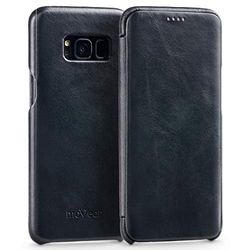 moVear Flipside S klassiskt läder mobilskal, kompatibelt med Galaxy S8 [5,8 tum), med magnet för att stänga luckan, vintage svart, elegant och elegant, handgjord
