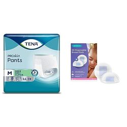 Tena Pants Super Medium, Pack of 12 & Lansinoh Disposable Breast Pads Pack of 60 for Nursing Breastfeeding Mothers, Essential for Hospital Bag, Thin Super Absorbent Layers, Discreet fit