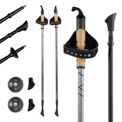 KADVA Bastones de Marcha nórdica ARUKU en Negro, tamaño Ajustable 83-135 cm, Sistema de Bloqueo Giratorio para Estabilidad y Seguridad, reducción de Vibraciones con Sistema antichoque de Resistencia