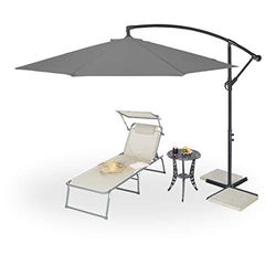 Relaxdays zweefparasol met voet, ∅ 300 cm, met hoes, zwengel, draaibaar, stabiel, XXL parasol met kruisvoet, grijs