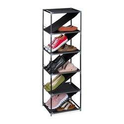 Relaxdays Zapatero, 11 Pares, Organizador Zapatos Estrecho, Baldas Rectas e Inclinadas, 121 x 38 x 30 cm, Gris/Negro, Tela no Tejida, Acero, Plástico, 121x38x30 cm